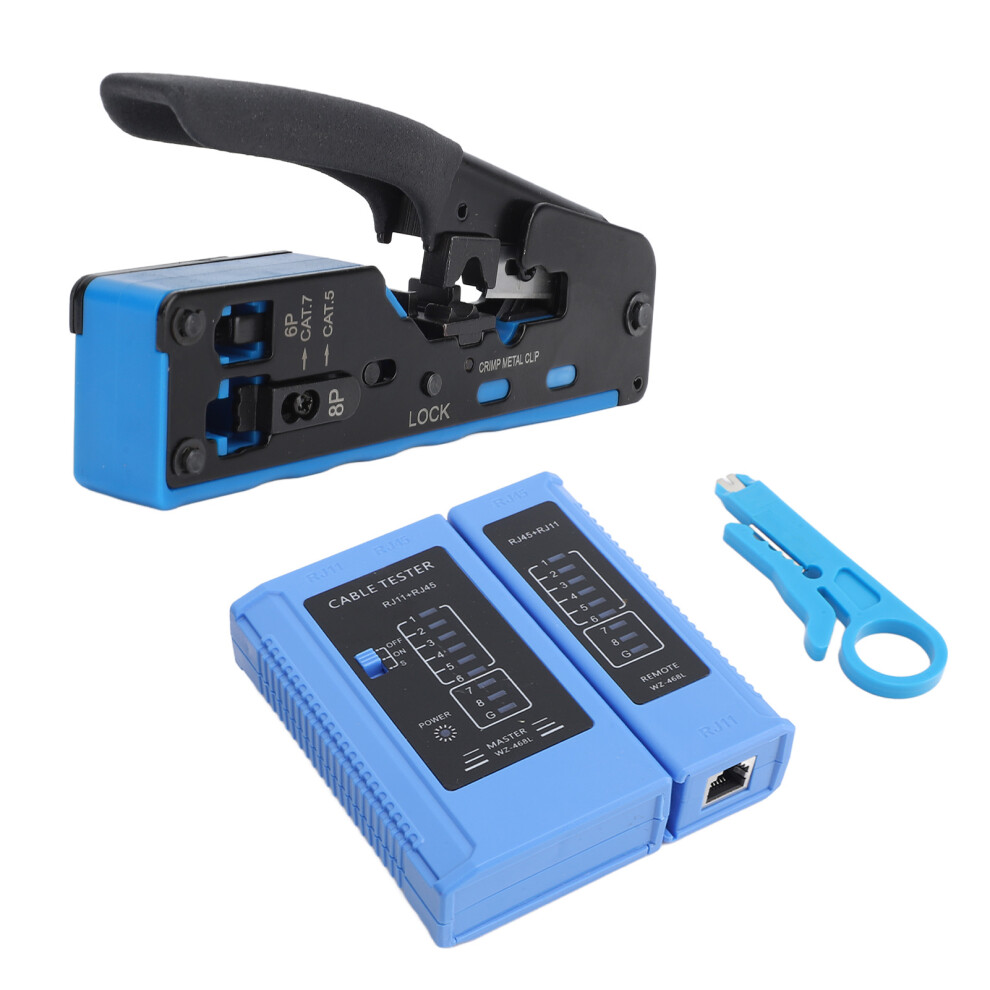 Rj45 Crimp Tool Kit Network Cable Crimping Cutting Stripping Tool With Tester For Cat5e Cat6 Cat6a 4231314942557