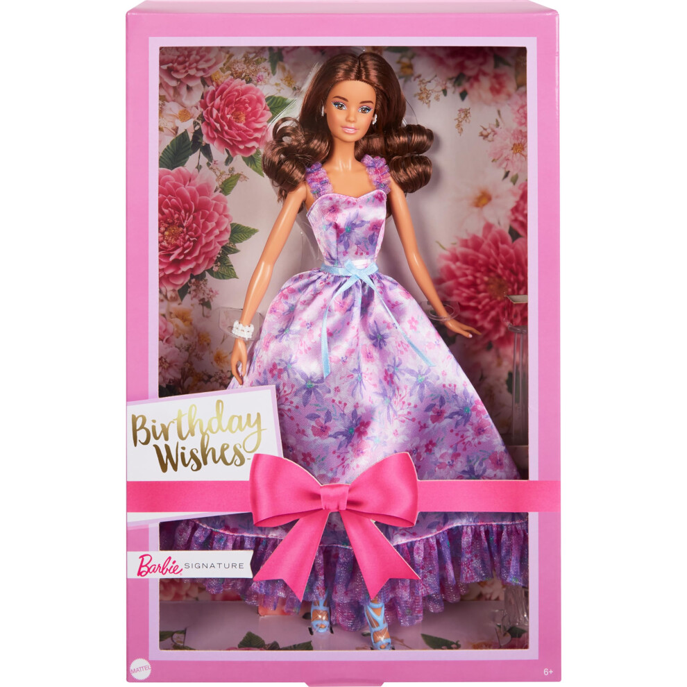 Barbie Signature Birthday Wishes Doll Collectible In Satiny Dress With Wavy Hair And Giftable Packaging Lilac/Brown