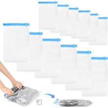Bolsas Compresión Viaje 12 Piezas (50x35cm + 60x40cm) - 75% Ahorro Espacio, Material PA/PE Impermeable, Sellado Doble Capa