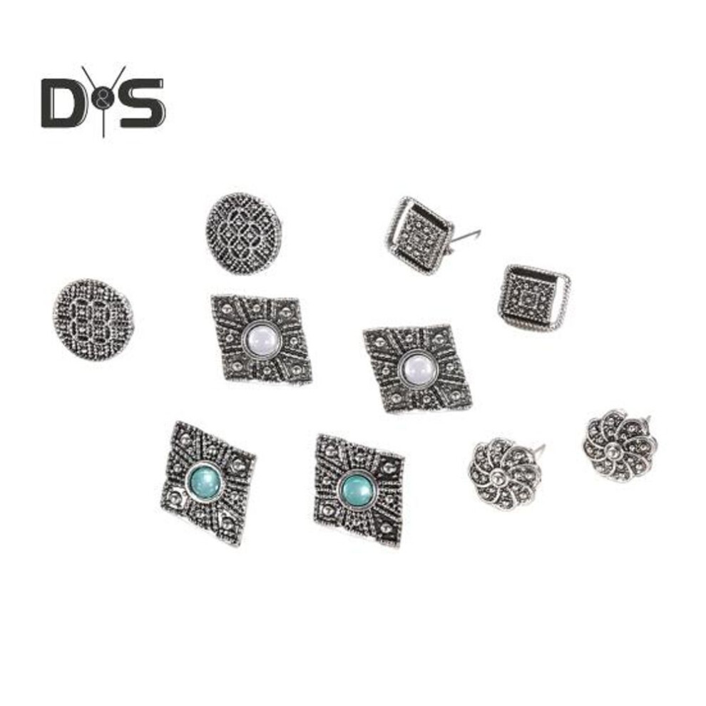 5 Pairs Vintage Earrings Set Retro Ethnic Style Hollow Out Carving Electroplated Alloy Stud Earrings For Party Dating Prom Ear Jewelry