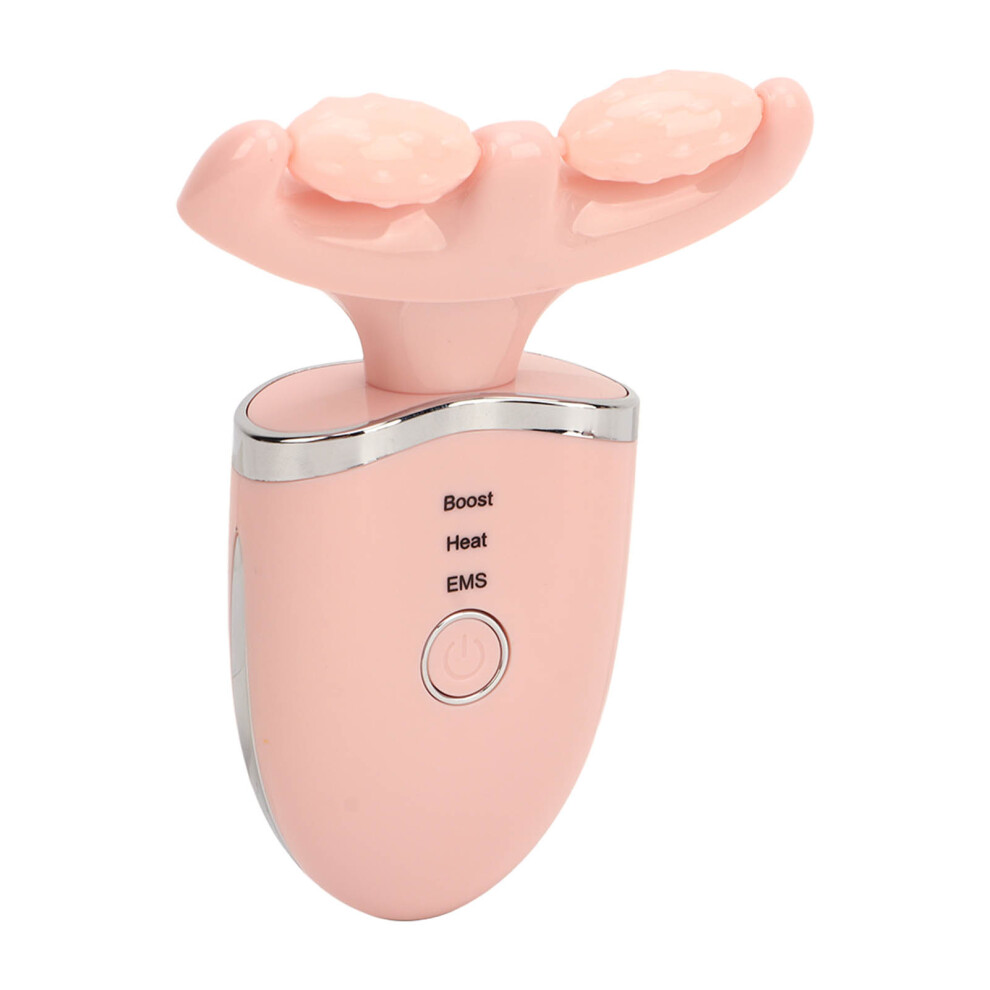 Pink 4 In 1 Face Neck Massager Wrinkle Reducing Microcurrent Double Chin Reducer Face Lifting Roller Massage Device