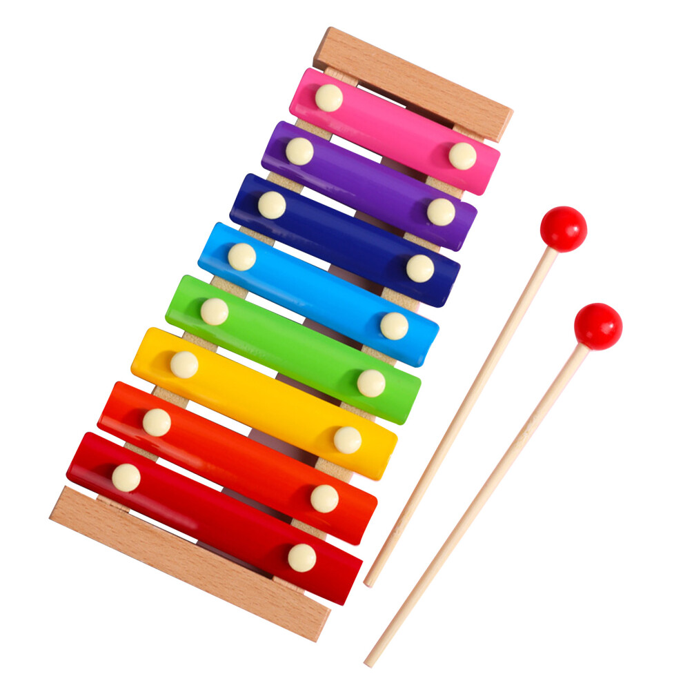 Children Xylophone 8 Tones Colorful Bars Wood Professional Glockenspiel with 2 Mallets Pine Wood