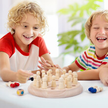 Holz-Schachspiel mit Zündhölzern für Kinder – Gehirntraining & Farbtraining
