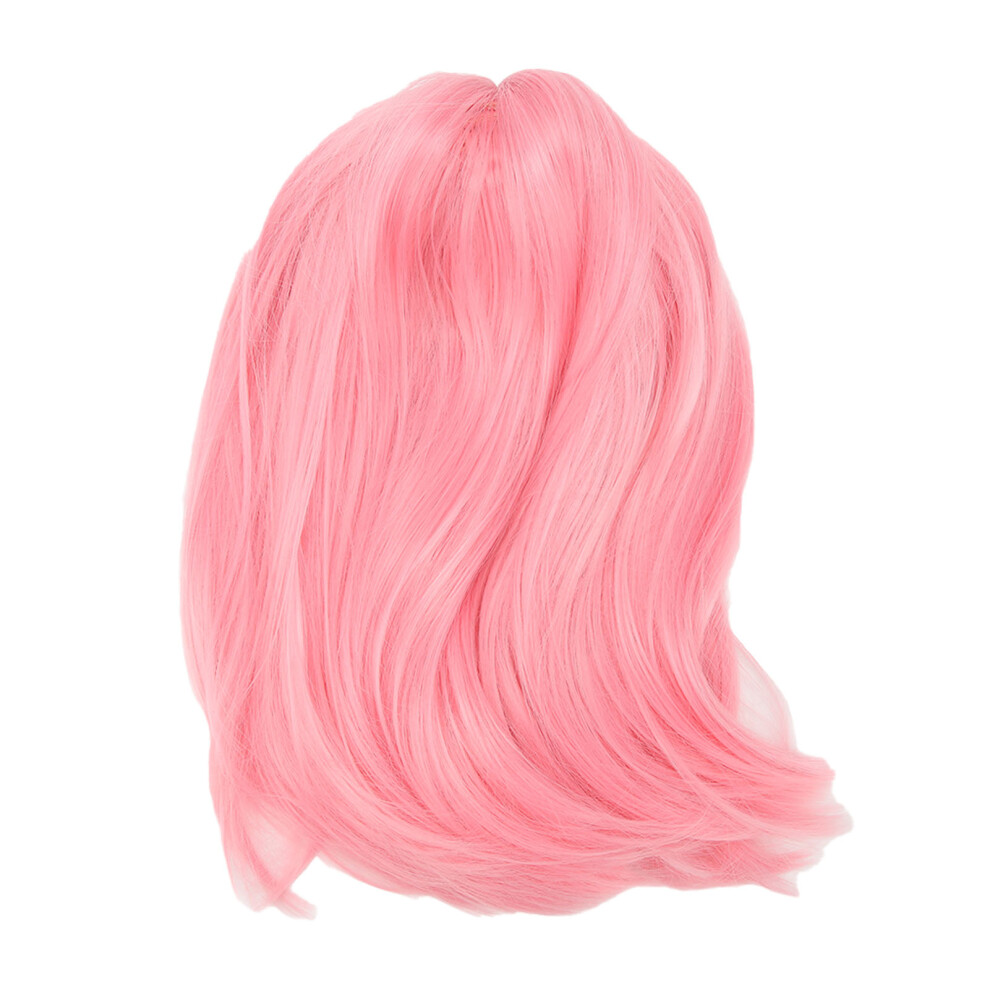 Unisex Pink Short Bob Wig Headgear Fluffy Short Straight Bob Wig With Bangs For Students