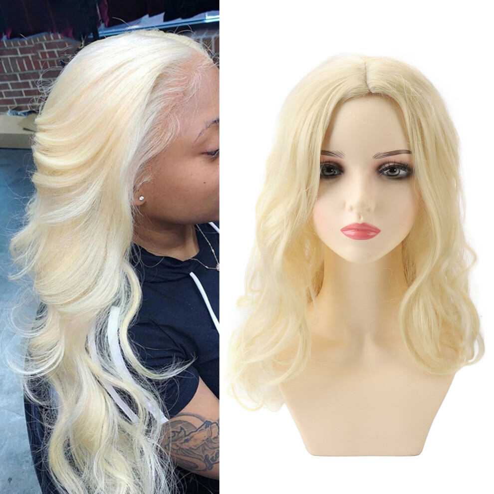 Unisex Blonde Long Wavy Wig Middle Part Women Long Curly Hair Wigs Heat Resistant Synthetic Wig For Halloween Cosplay Daily