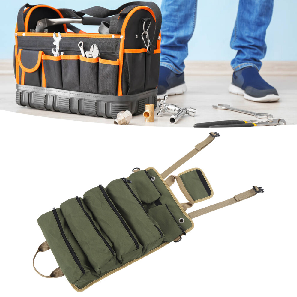 Tool Roll Up Bag Oxford Cloth Portable Multi Purpose Tool Storage Pouch Hanging Carrier Roll For Electrician Plumber Carpenter Green 9311314979960