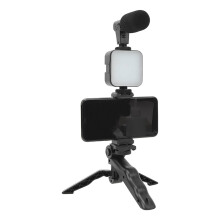 LED Video Light On Camera Accessories Kit Bundle Includes LED Fill Light Phone Clip Tripod Microphone 6500K Live Streaming Light