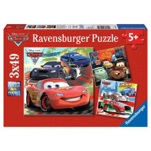 Ravensburger Disney Aut : Z bavn preteky po celom svete - 3 x 49-dielne puzzle | Unik tne dieliky | Antireflexn povrch | pre deti