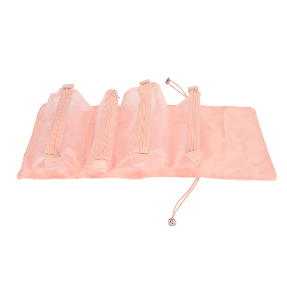 Pink Hanging Toiletry Bag 4 In 1 Detachable Compact Cosmetic Bag Foldable Removable Travel Makeup Organizer
