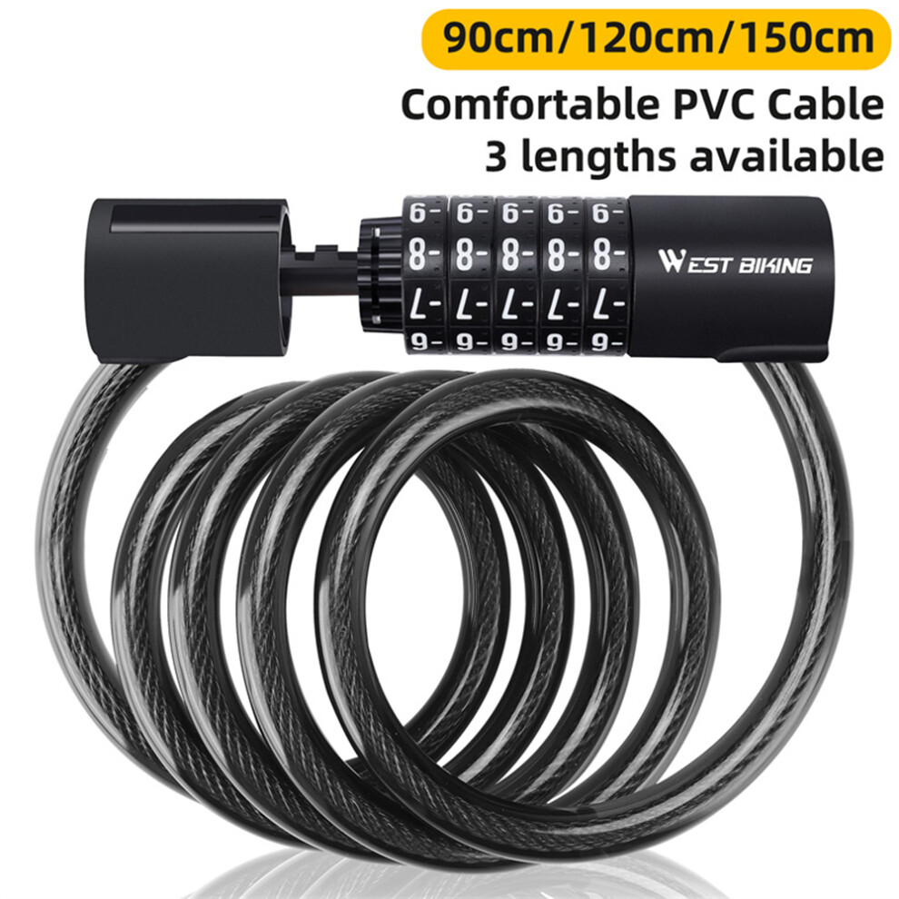 Bicycle Lock 90Cm/120Cm/150Cm Bicycle Lock Cable High Security 5 Digit Resettable Combination Lock Anti-Theft Coiled Cable Lock For Bicycle 4631315021501