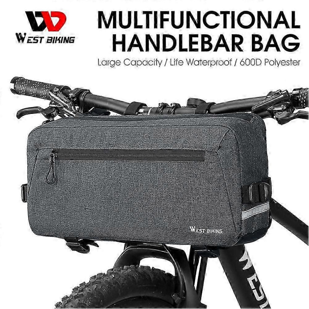 Sacoche de guidon de vélo 6,2 L WEST BIKING, panier de guidon de vélo multifonctionnel de grande capacité