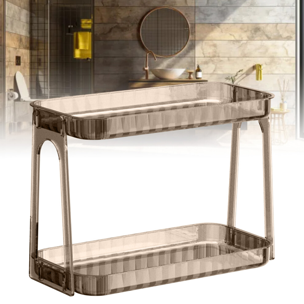 Cosmetic Storage Rack Double Layer Clear Detachable Modern Countertop Cosmetic Organizer for Dressing Table Dark Brown-image-OPC-PHR2BZ7-NEW