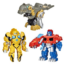 Transformers Playskool Primal Team-Up (paquete de 3) con figuras de dinosaurios convertibles Optimus Prime, Bumblebee y Grimlock de 11,4 cm, para