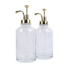 2PCS Coffee Syrup Dispensers Transparent Glass Pump Dispenser Bar Accessory with 9 Labels Silicone Funnel Gold 500ml