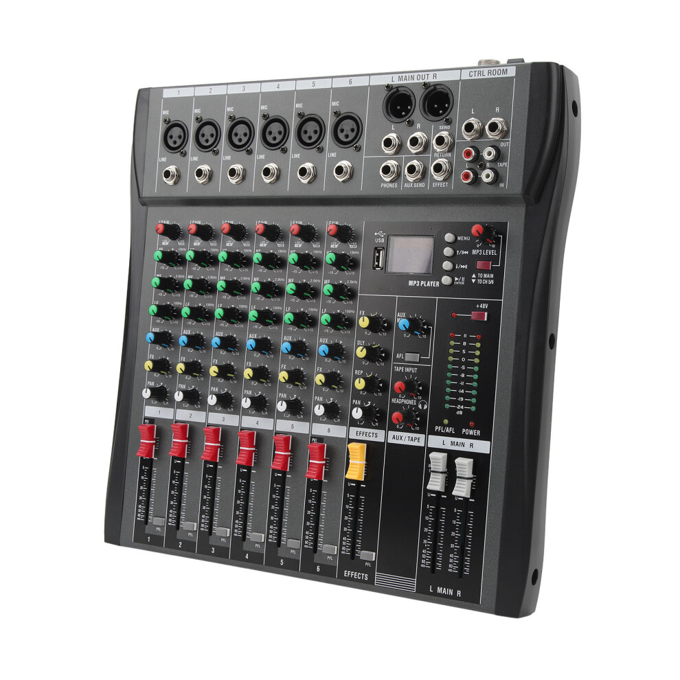 Audio Mixer 6 Channel Streaming Mixing Console Sound Board for DJ Studio AC100~240V with Bluetooth