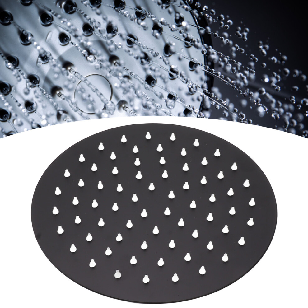 Ultra Thin Rainfall Shower Head Rain Waterfall Stainless Steel Fixed Showerhead Round Black 8In 6951315065960