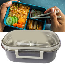 Stainless Steel Lunch Box Korean Style 2 Compartment Bento Box Metal Food Container for Kids Adults Pupils Office Workers Purple