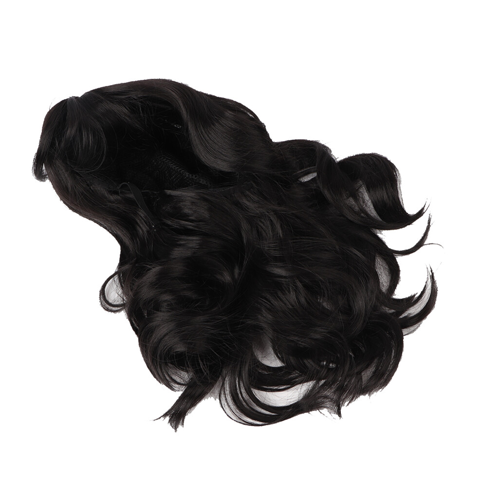 Women Curly Wig Medium Length Black Color Size Adjust Firmly Wear False Hair Wavy Wigs