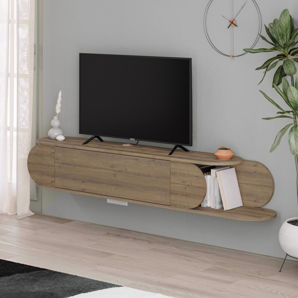 Dark Oak 1 Door TV Stand Legless 2 Side Shelves