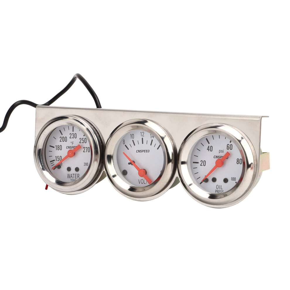 52Mm Car Triple Gauge Kit Dial 12V Oil Pressure Water Temp Voltmeter Car Meter With Sensor White 7691315077134