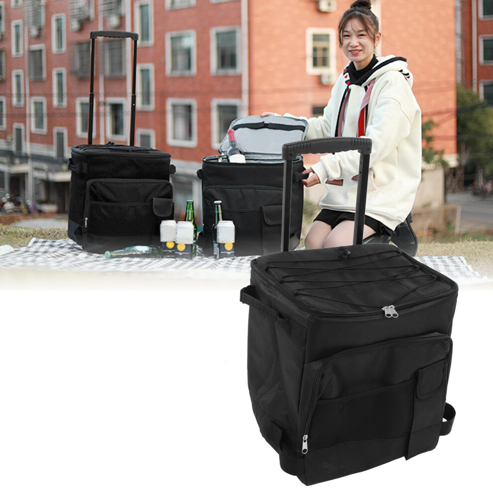 43L Rolling Cooler Dual Zipper Waterproof Portable Insulated Wheeled Cooling Bag with Handle for Picnic Camping
