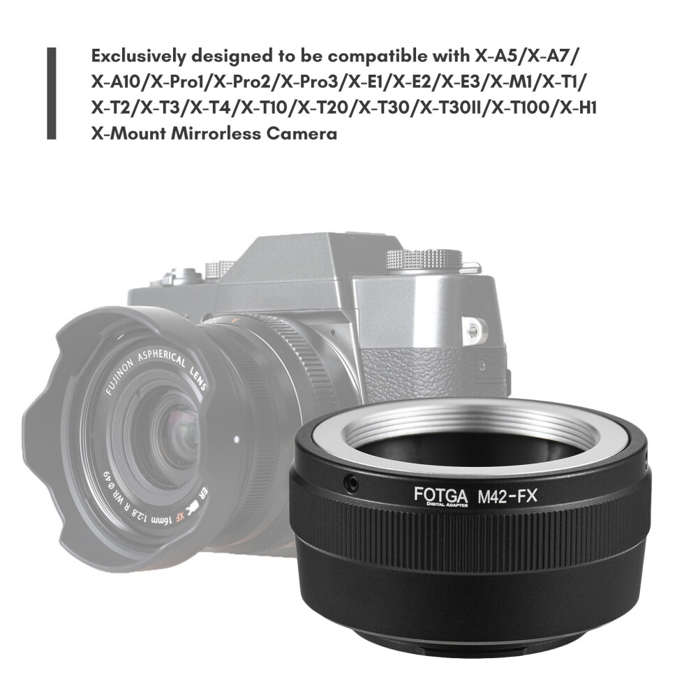 Fotga Manual Lens Mount Adapter Ring Aluminum Alloy For Pentax M42 Mount Lens To Fuji X-A5/X-A7/X-A10/X-Pro1/X-Pro2/X-Pro3/X-E1/X-E2/X-E3/X 6911315089472