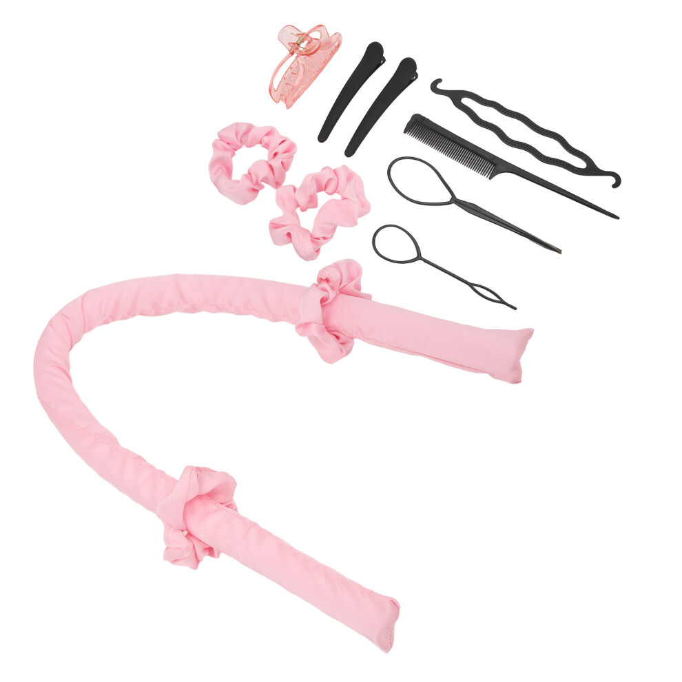 Pink 10Pcs Heatless Curling Rod Headband Clips Comb Pull Hair Pin Cotton Diy Curls Rollers For Sleeping