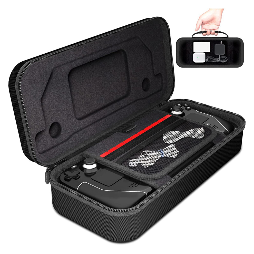 Handheld Console Carry Case Hard Shell Built In Storage Card Slot Stand Protective Travel Bag With Handle For Steam Deck Black 5041315103609