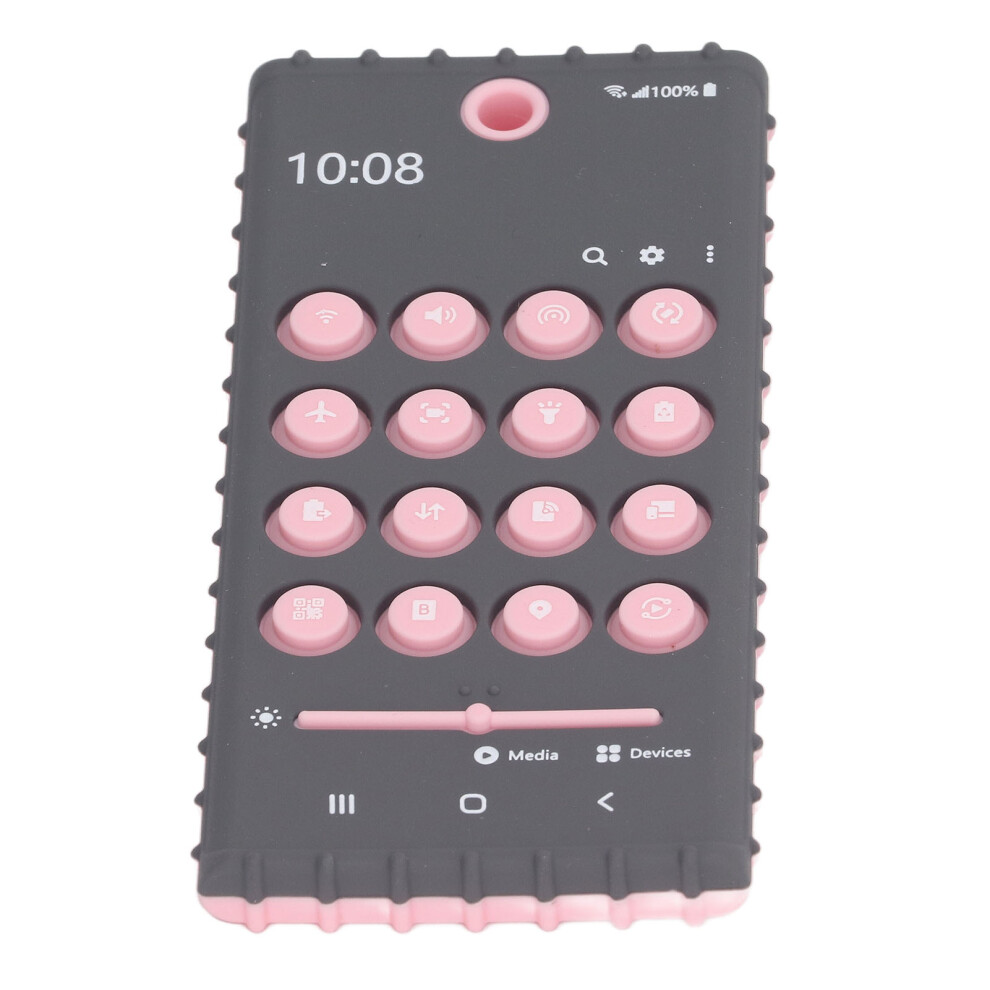 Baby Bright Color Mobile Phone Shaped Teether Infant Funny Soft Silicone Teether Chew Sensory Toy Grey and Pink