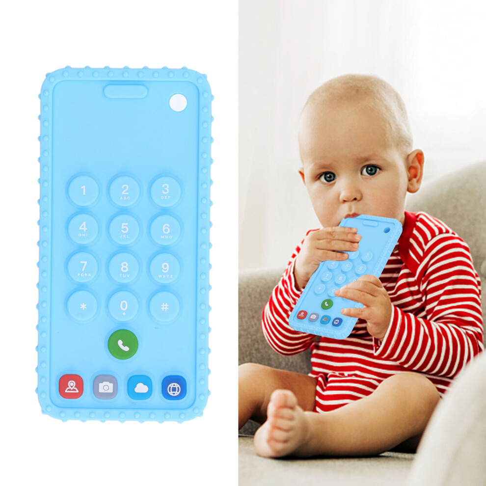 Funny Simulated Phone Shaped Teether Chew Sensory Toy Baby Soft Silicone Bright Color Teether Toy Blue