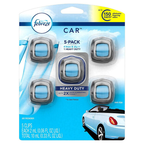 Febreze Febreze Αρωματικό Αυτοκινήτου, Σετ 5 Clips, Λινό & Ουρανός - έως 150 ημέρες