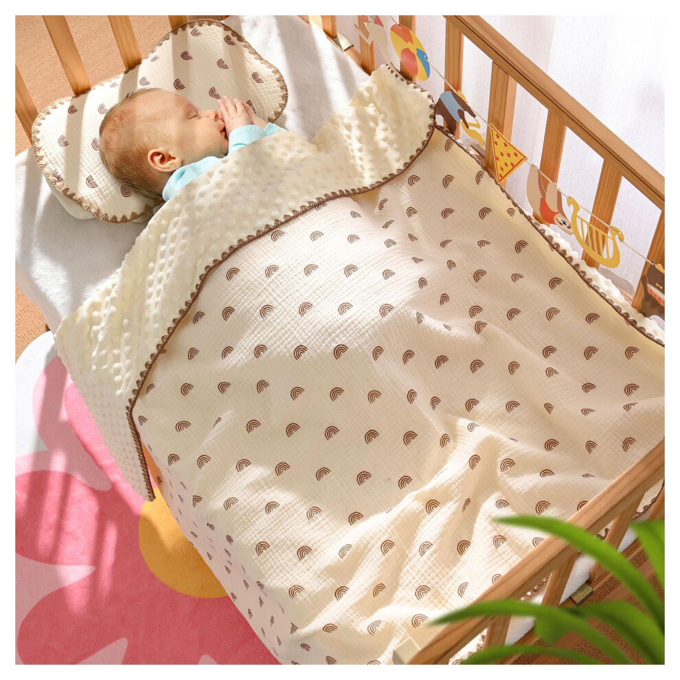 Dotted Backing Baby Blanket Cute Printing Breathable Blanket Soft Summer Cooling Blanket for Kindergarten Toddler Rainbow
