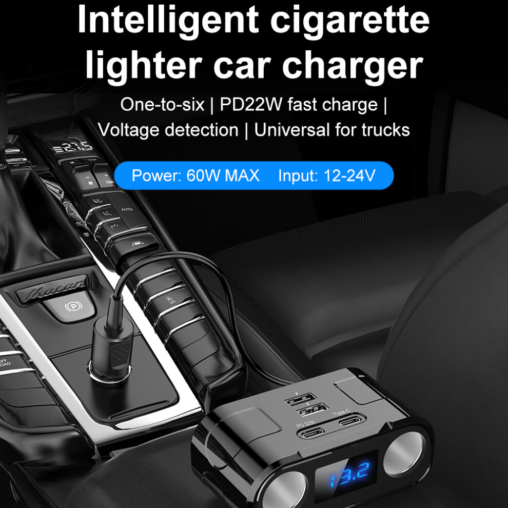 Car Chargers Pd+Qc3.0+Dual Usb Quick Charge Adapter 2-Socket Power Splitter 12-24V With Led Voltage Detection For Car Truck Suv 8761315111981