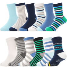 ANTSANG Calzini antiscivolo per neonati e bambini, in cotone, 12 paia (a righe blu (12 paia), 3-5 anni)