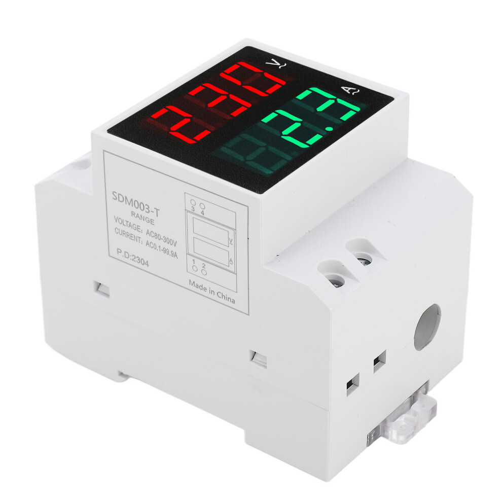 Ac Din Rail Meter Single Phase Dual Led Display Voltmeter Ammeter Voltage Current Meter Ac80â300V 0.1Â99.9A 6941315121339