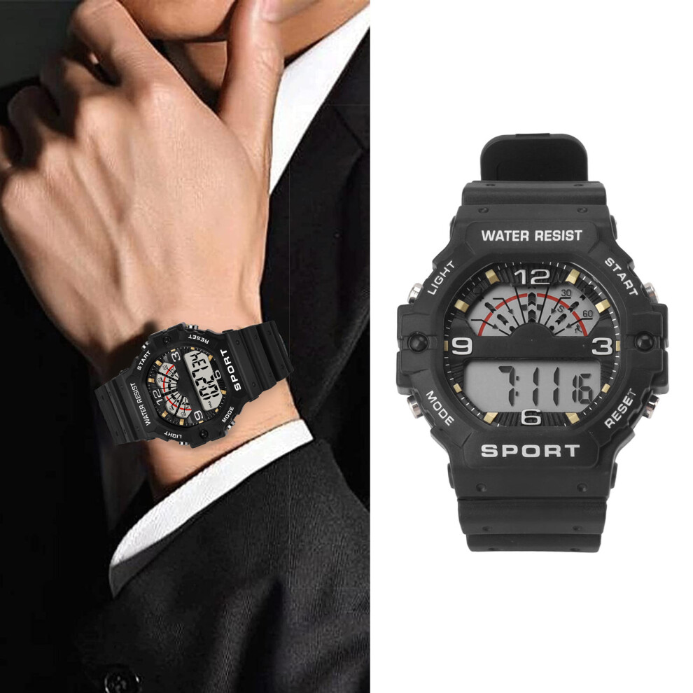 Sport Mens Digital Chronograph Strap Watch Classic Vintage Square Mens Digital Watch WR50M Waterproof Black