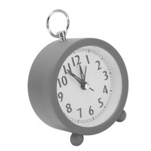 Circular Alarm Clock Battery Powered Electronic Alarm Clock Simple Plastic Button Alarm Clock for Bedroom Bedside Desk Grey