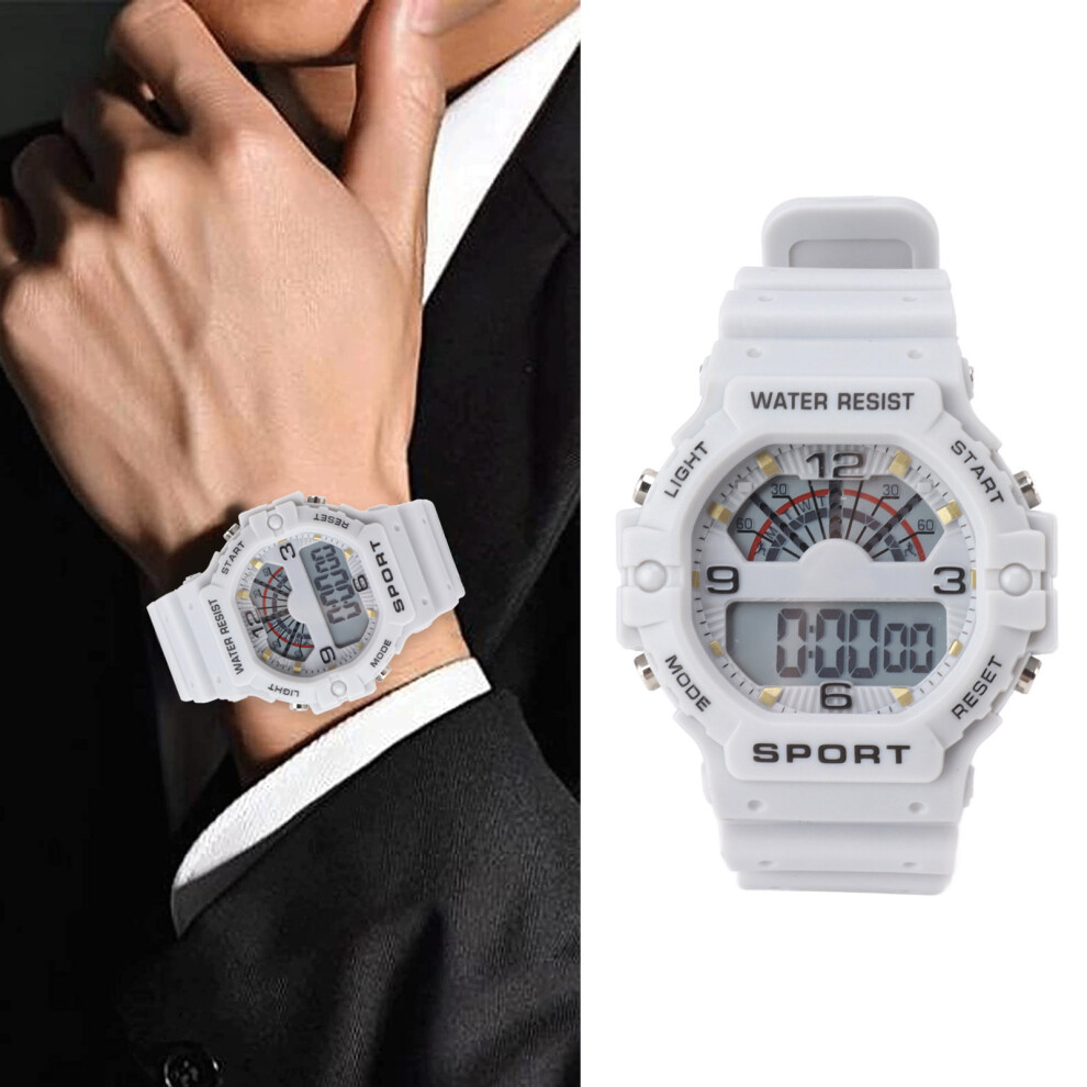 Sport Mens Digital Chronograph Strap Watch Classic Vintage Square Mens Digital Watch WR50M Waterproof Grey-image-OPC-PHR2J9W-NEW