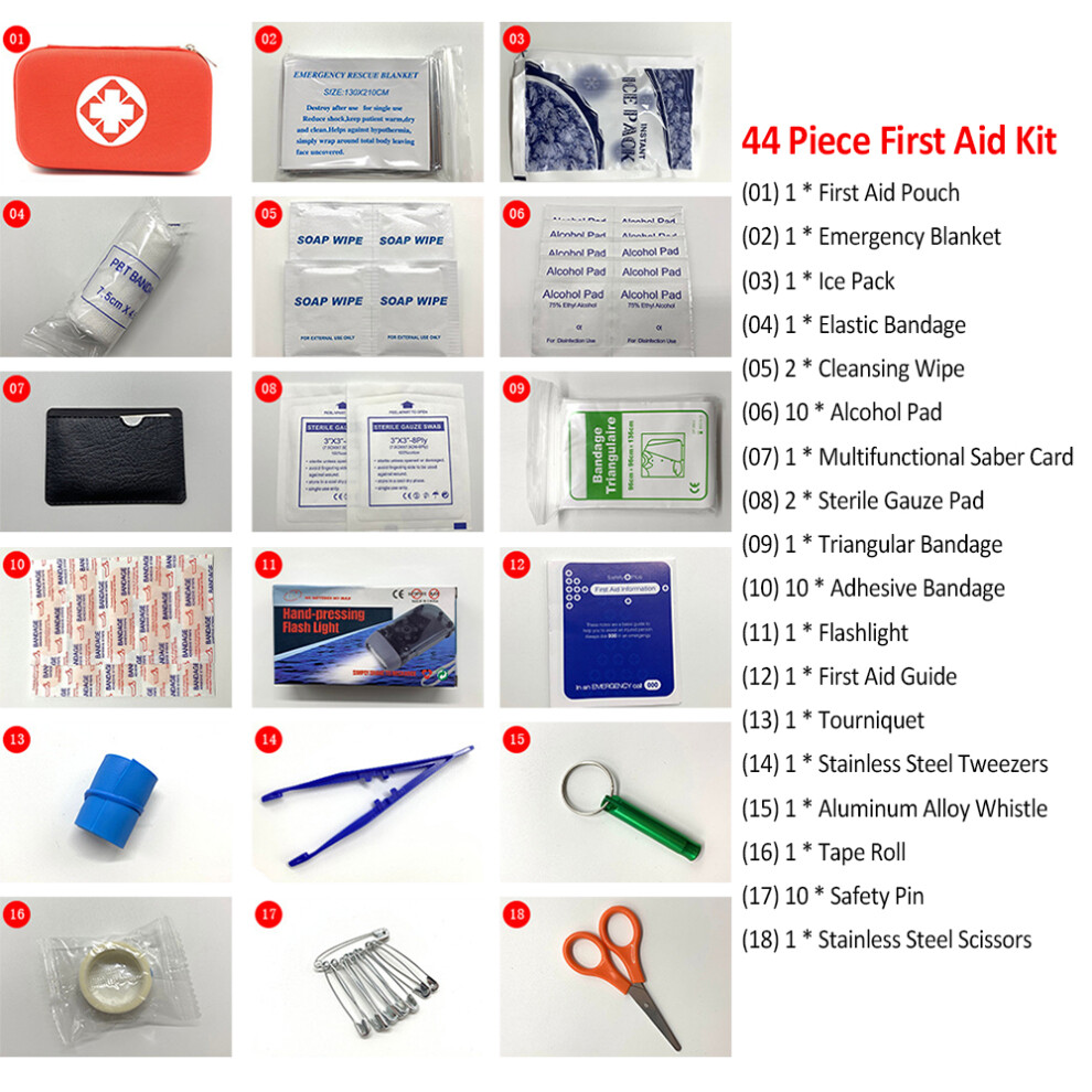 44 Piece First Aid Kit Emergency Kit for Home Car Office Outdoor Camping Hiking Traveling Adventure Survival
