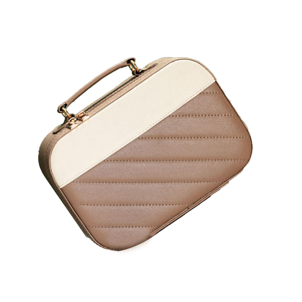 Large Capacity Travel Makeup Case Portable Makeup Bag Cosmetic Bag with Handle for Women Girls Small Khaki