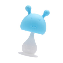 Rabbit Mushroom Teething Toy with Pleasant Music Suction Cup Bottom Prevent Hand Biting Food Grade Teething Toys Blue