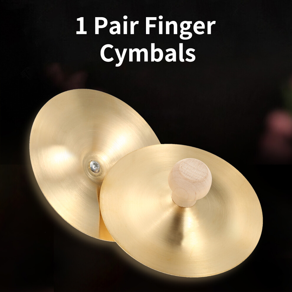 1 Pair Finger Cymbals with Wooden Handle 3.5-inch Mini Finger Cymbals Copper 9cm Hand Cymbal for Belly Dance Music Instrument for Adults Ki