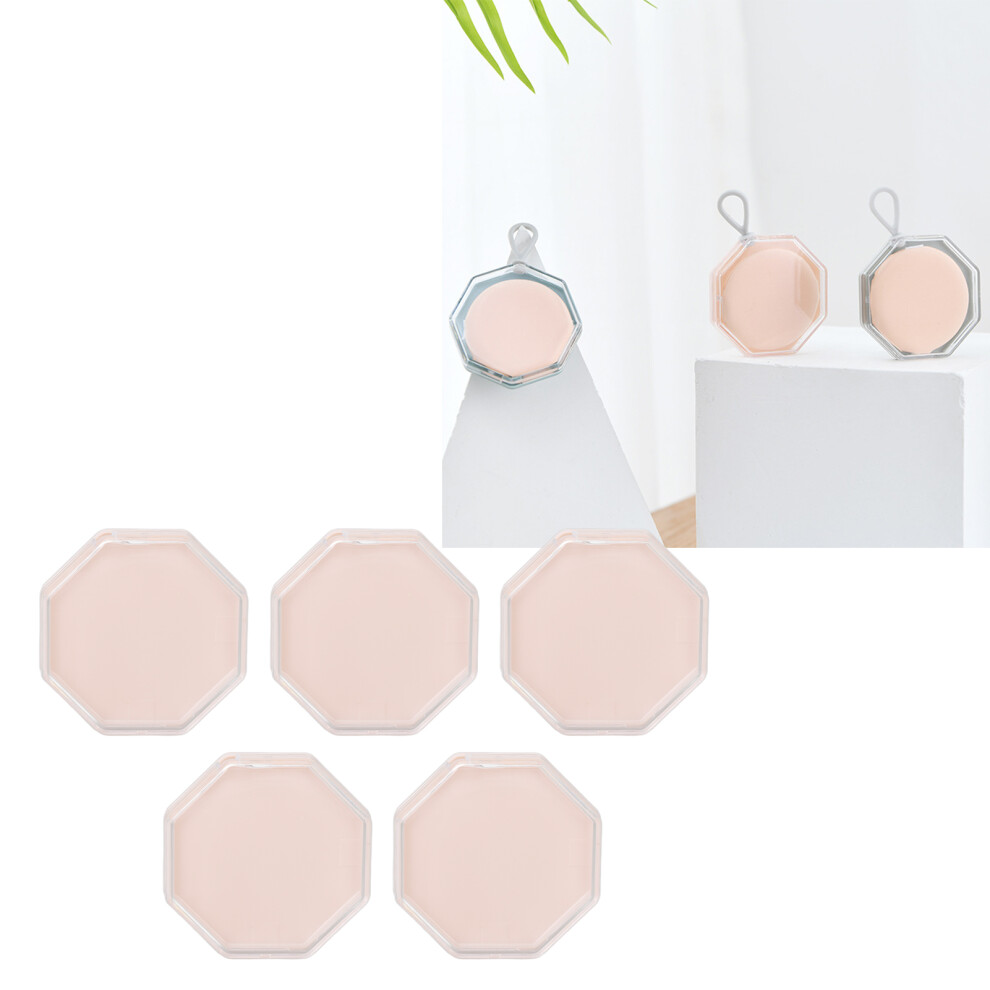 Pink 5Pcs Powder Puff Storage Box Portable Octagonal Makeup Puff Container Case For Bead Nail Tips