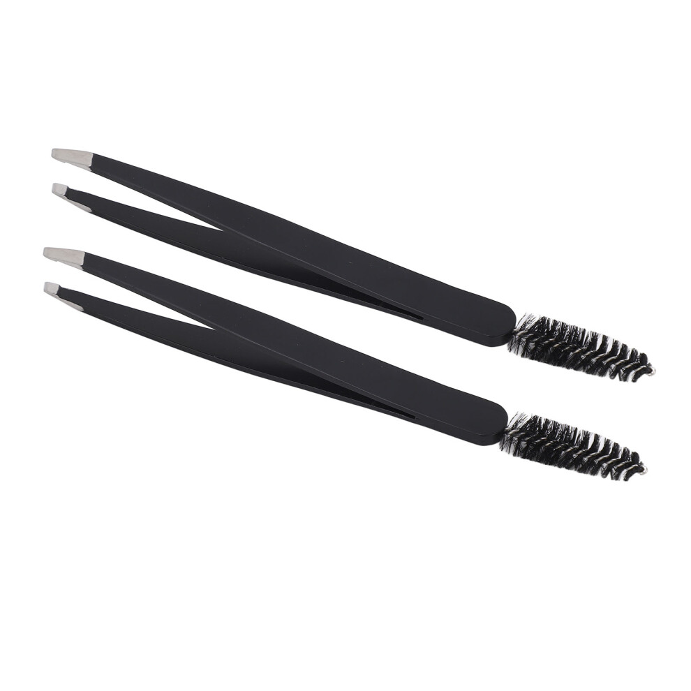Black 2Pcs Eyebrow Tweezer Stainless Steel Ergonomic Design Eyelash Grafting Tweezer For Makeup