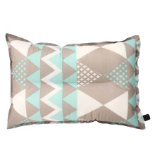 Automatic Inflatable Pillow High Elasticity Compression Foam Ethnic Style Causal Blow Up Camping Pillow for Outdoor Grey and Blue Print