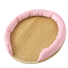 Pet Cooling Mat Summer Waterproof Breathable Soft Comfortable Hand Woven Cat Cool Rattan Pad for Indoor L Pink