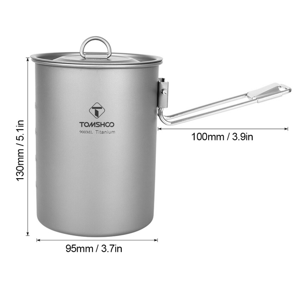 TOMSHOO Camping Pot Lightweight 900ml Titanium Pot Water Cup with Lid and Foldable Handle for Outdoor Camping Hiking Picnic Backpacking