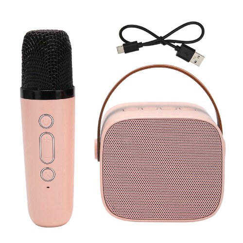 Mini Karaoke Machine Set Support Bluetooth AUX USB Memory Card Portable Bluetooth Speaker with Wireless Microphone Pink 2