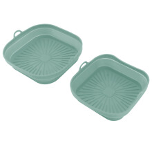 2Pcs Resuable Silicone Fryer Liner Collapsible Square Silicone Fryer Pot for Baking Cakes Bread Meat Green