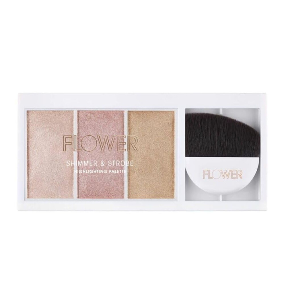 Flower Beauty By Drew Barrymore Shimmer + Strobe Highlighting Palette - Glowing Bronzer Powder Kit For Face + Blendable Coverage - Skintones + 3 Enhan